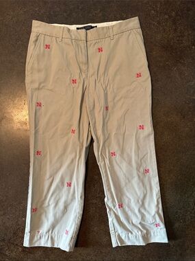 Embroidered Nebraska Beige Cotton-Blend Capris